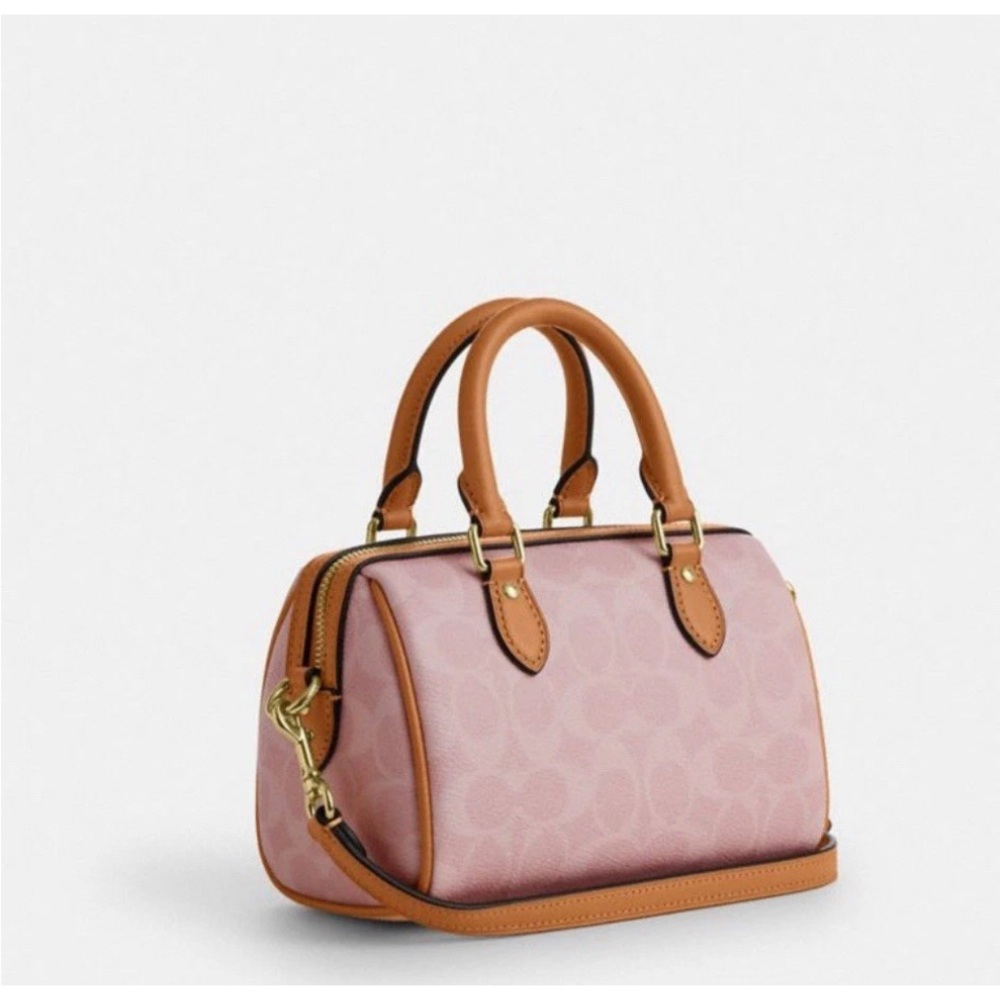 Coach Mini Rowan Crossbody Bag In Signature Canvas CEK79 Powder Pink Brown NWT - Picture 4 of 13